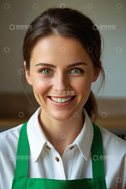 穿围裙微笑的年轻女性肖像