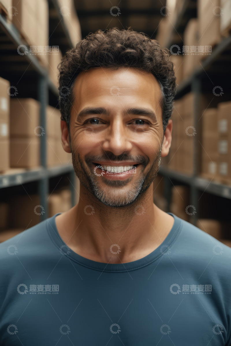 高清大图下载【趣麦麦图】仓库中微笑男子肖像