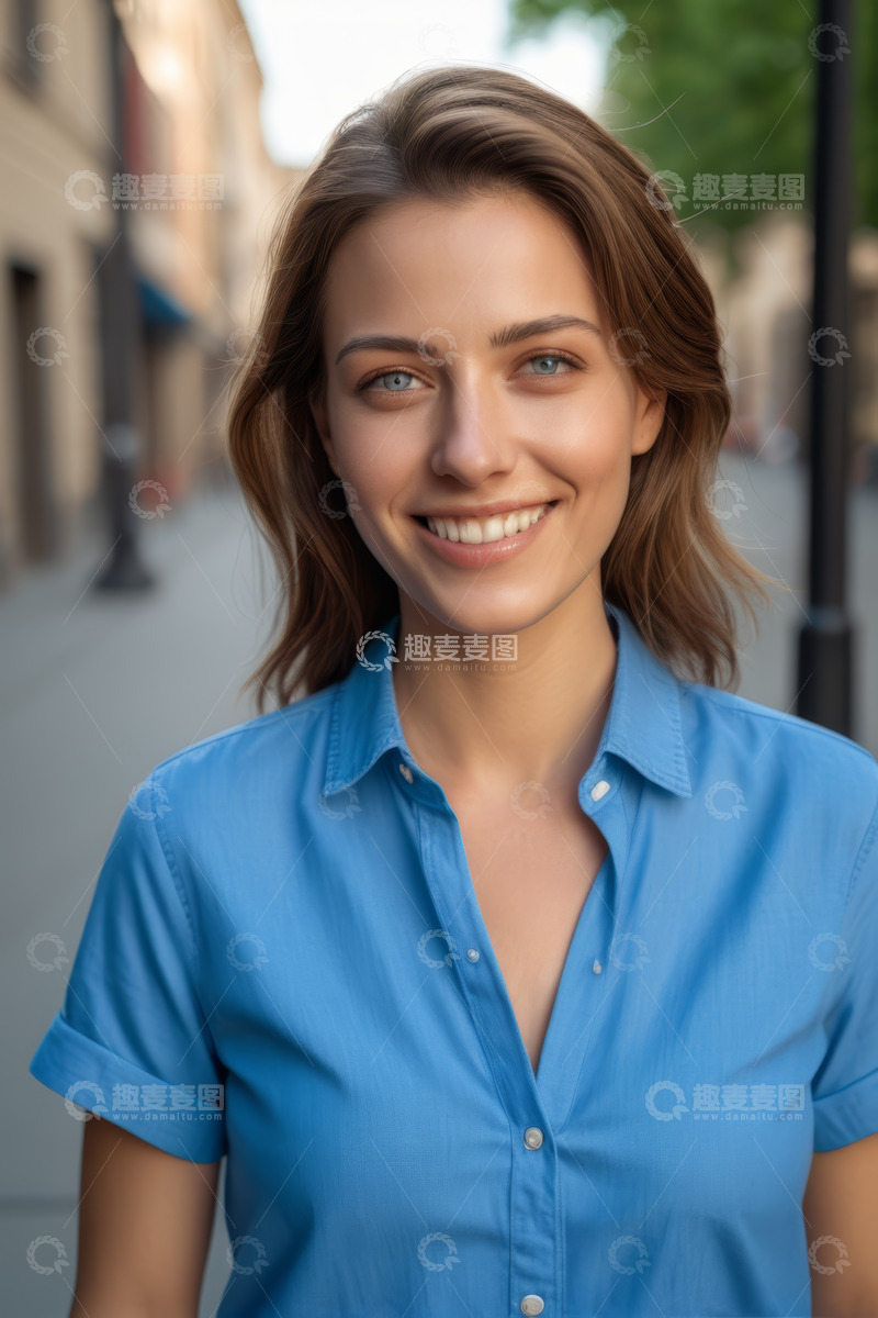 高清大图下载【趣麦麦图】户外微笑女子半身照