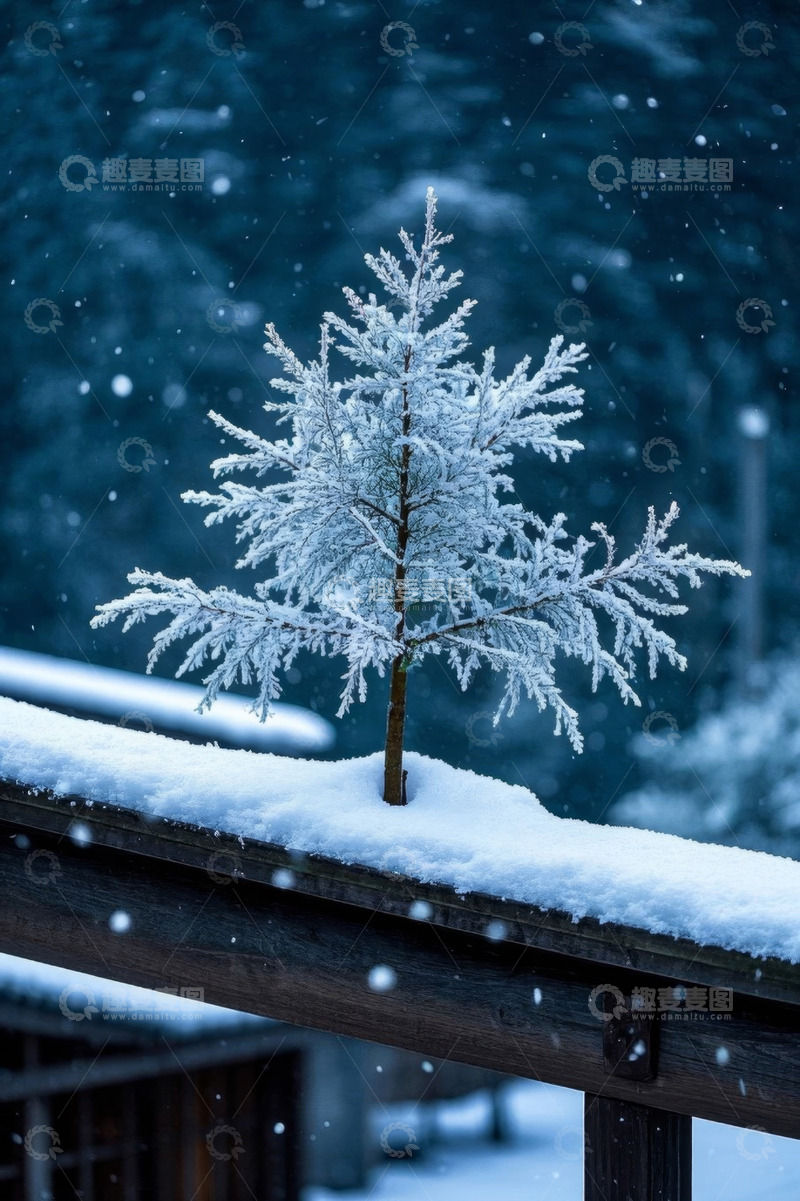 高清大图下载【趣麦麦图】积雪覆盖的小树冬日景象