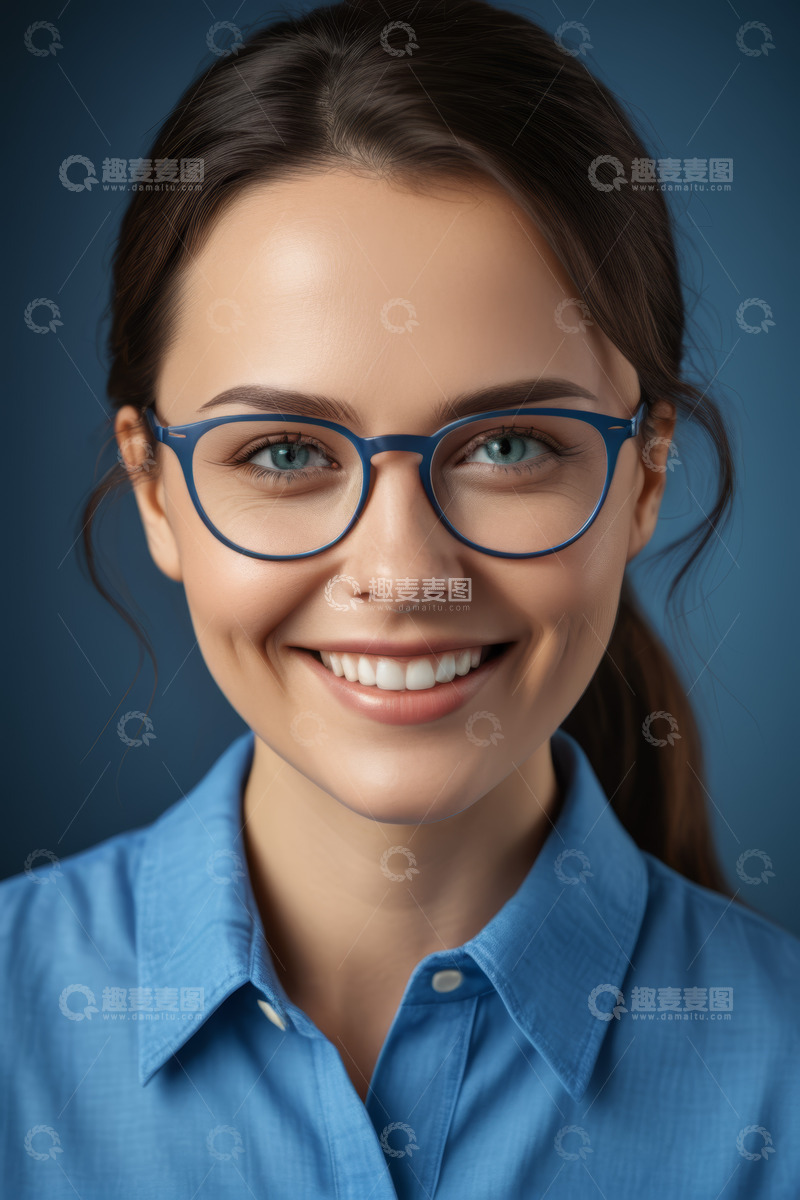 高清大图下载【趣麦麦图】戴眼镜微笑的女性肖像