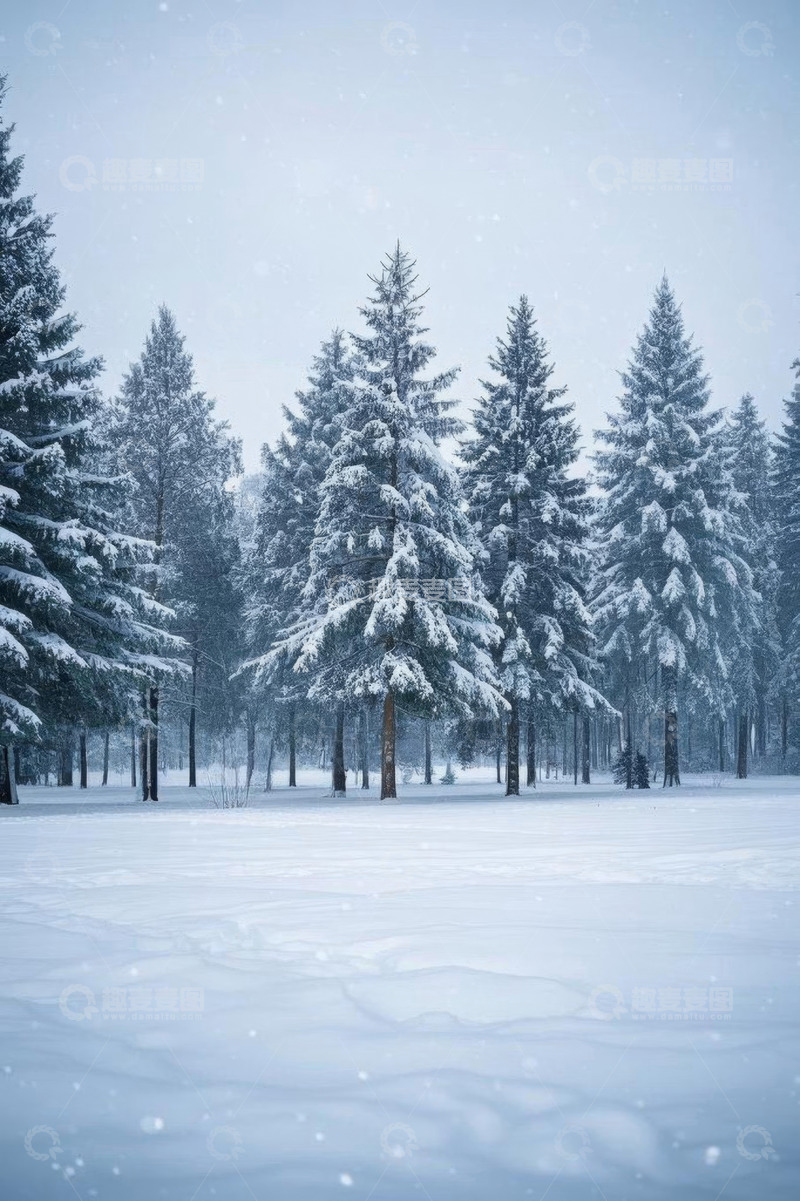 高清大图下载【趣麦麦图】冬日雪覆盖的森林景象