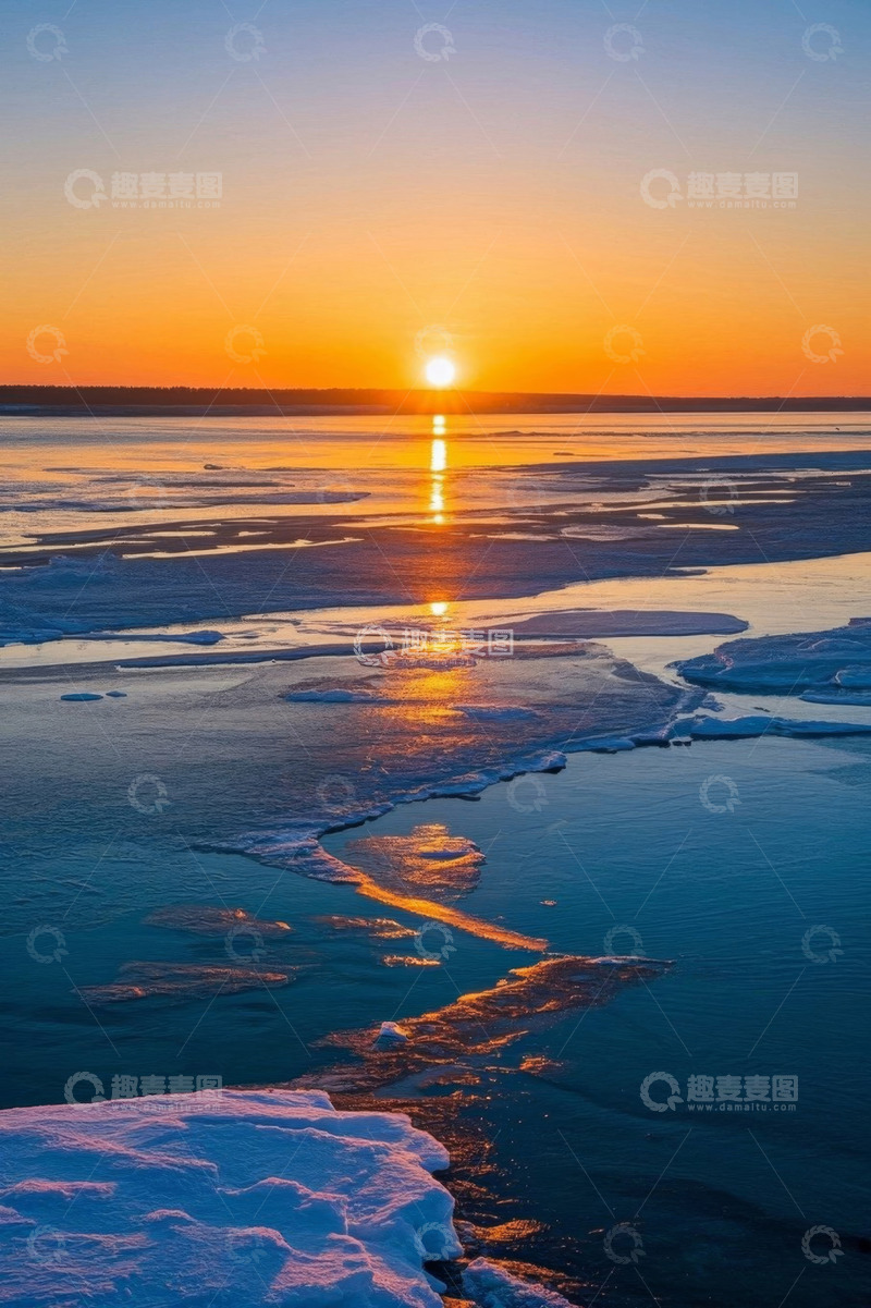 高清大图下载【趣麦麦图】冰面夕阳自然风光