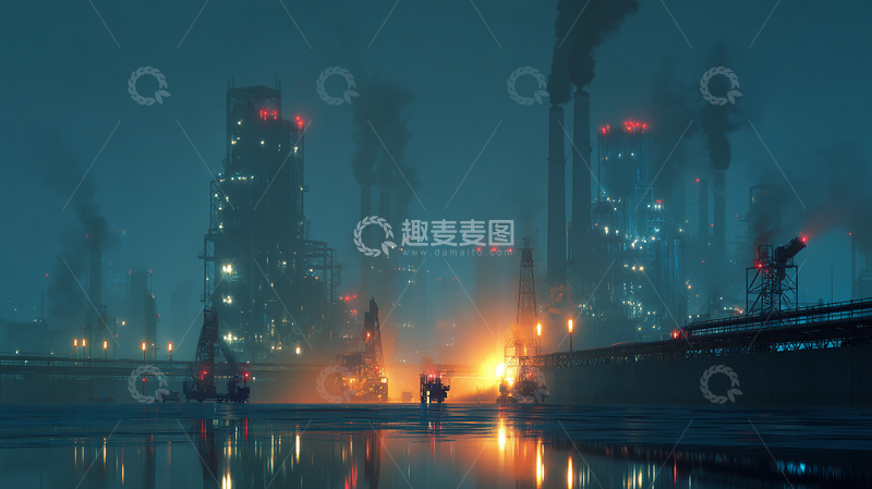 高清大图下载【趣麦麦图】工业夜景火光闪烁