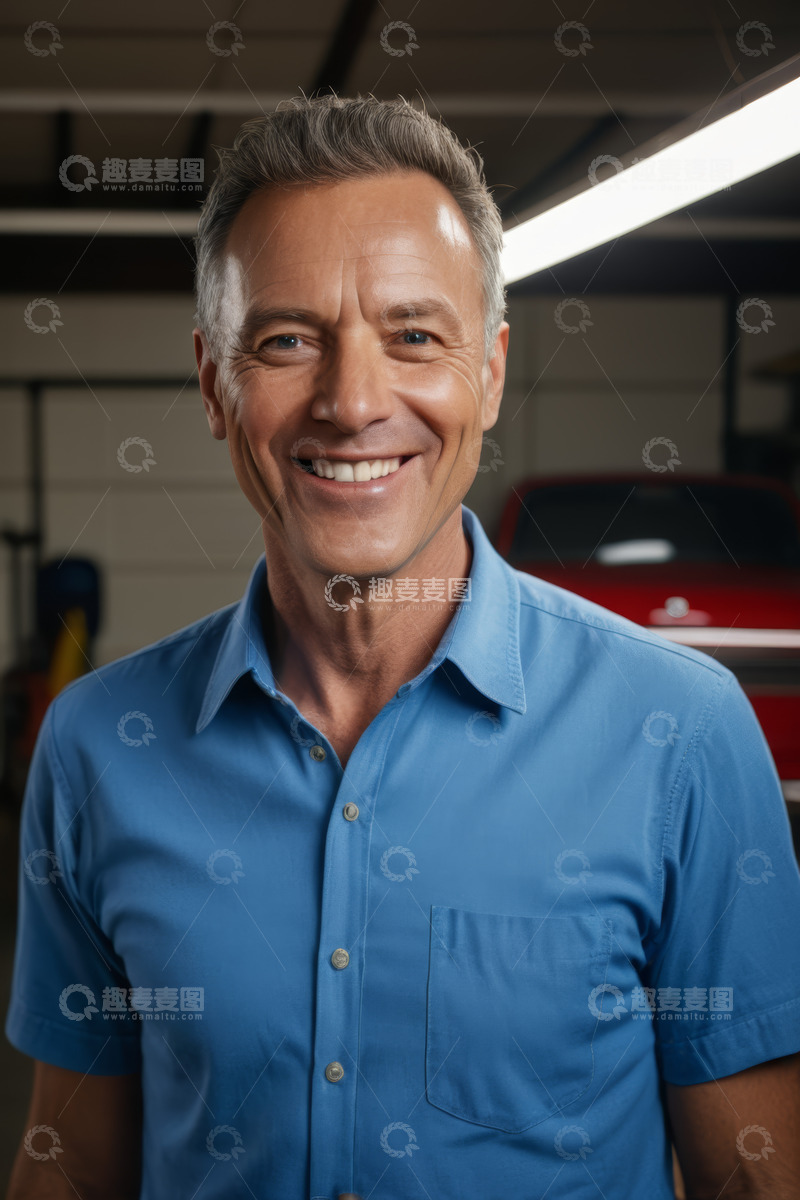 高清大图下载【趣麦麦图】微笑男士于车库的肖像