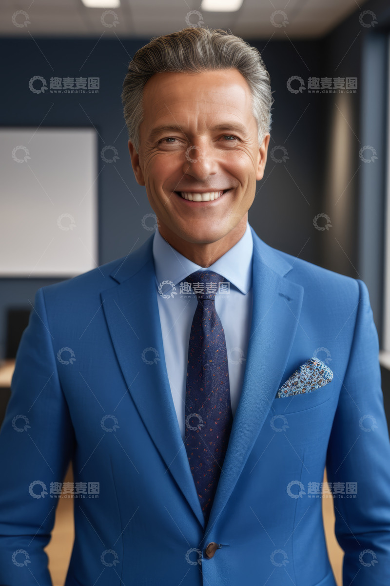 高清大图下载【趣麦麦图】穿着蓝色西装微笑的商务男士