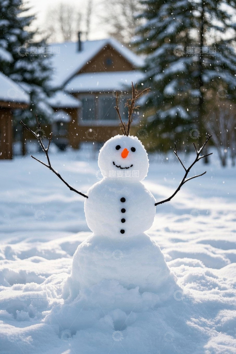 高清大图下载【趣麦麦图】户外雪地中的可爱雪人