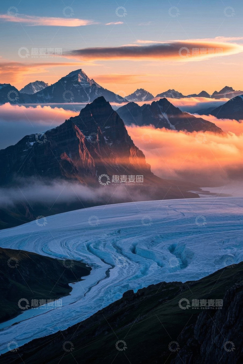 高清大图下载【趣麦麦图】雪山冰川日出自然风光