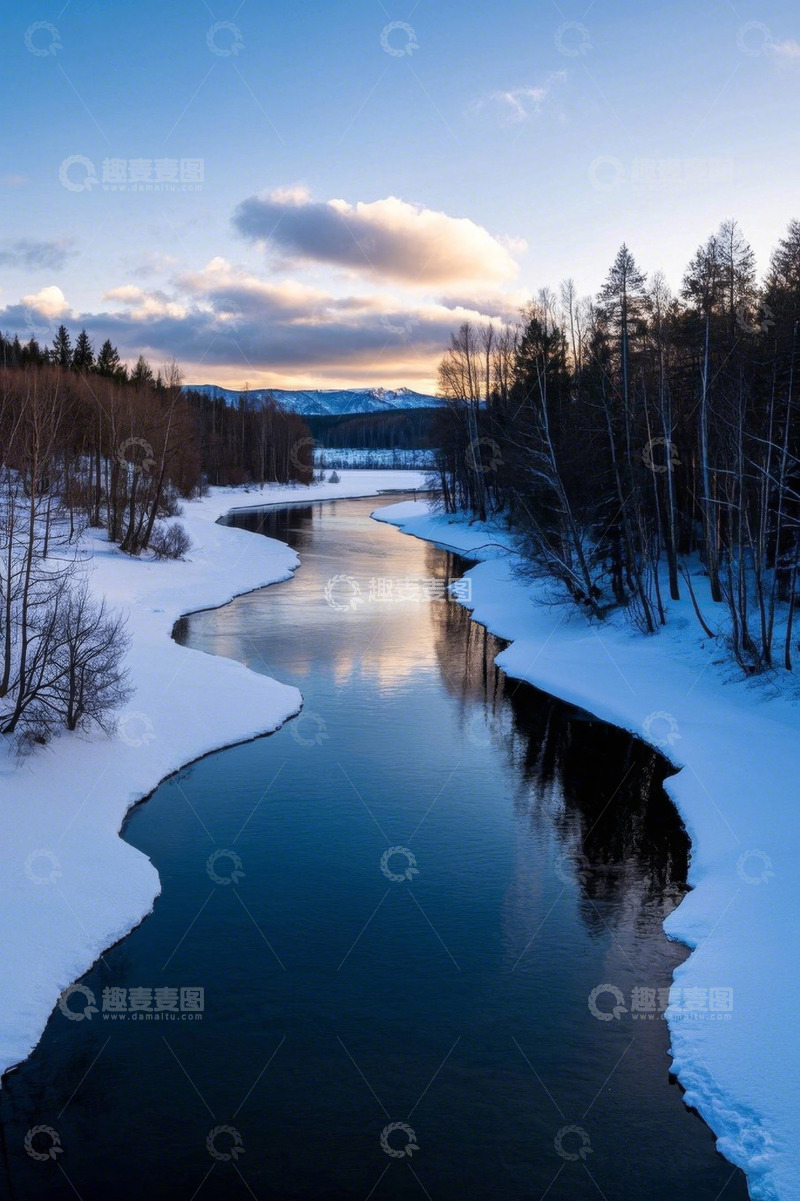 高清大图下载【趣麦麦图】冬季河流雪景自然风光