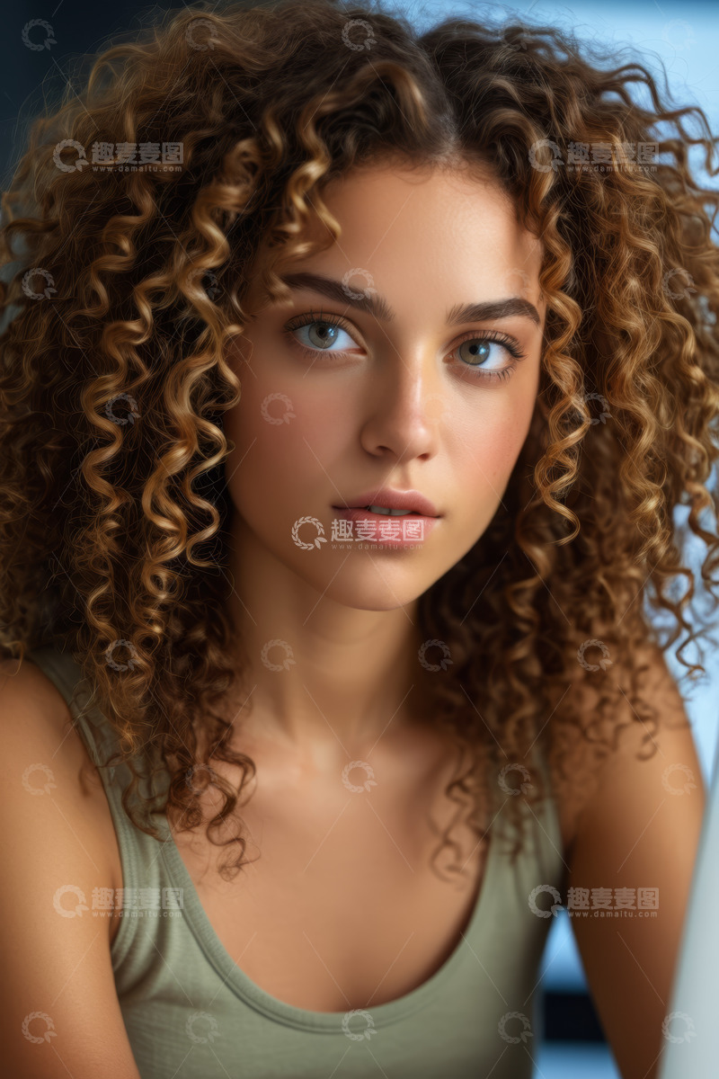 高清大图下载【趣麦麦图】年轻卷发女子特写
