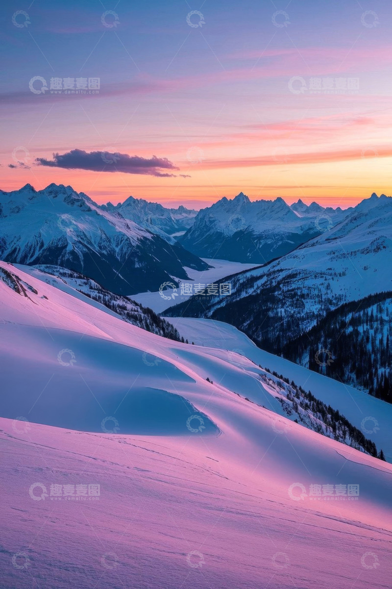 高清大图下载【趣麦麦图】雪山日出壮丽自然景观