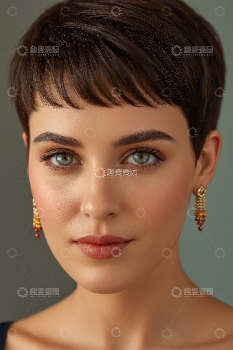 高清大图下载【趣麦麦图】短发女性肖像特写