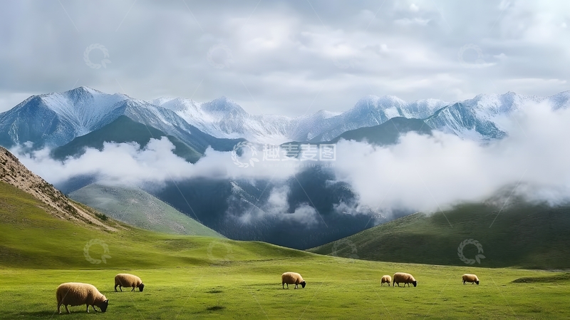 高清大图下载【趣麦麦图】雪山牧场风光摄影