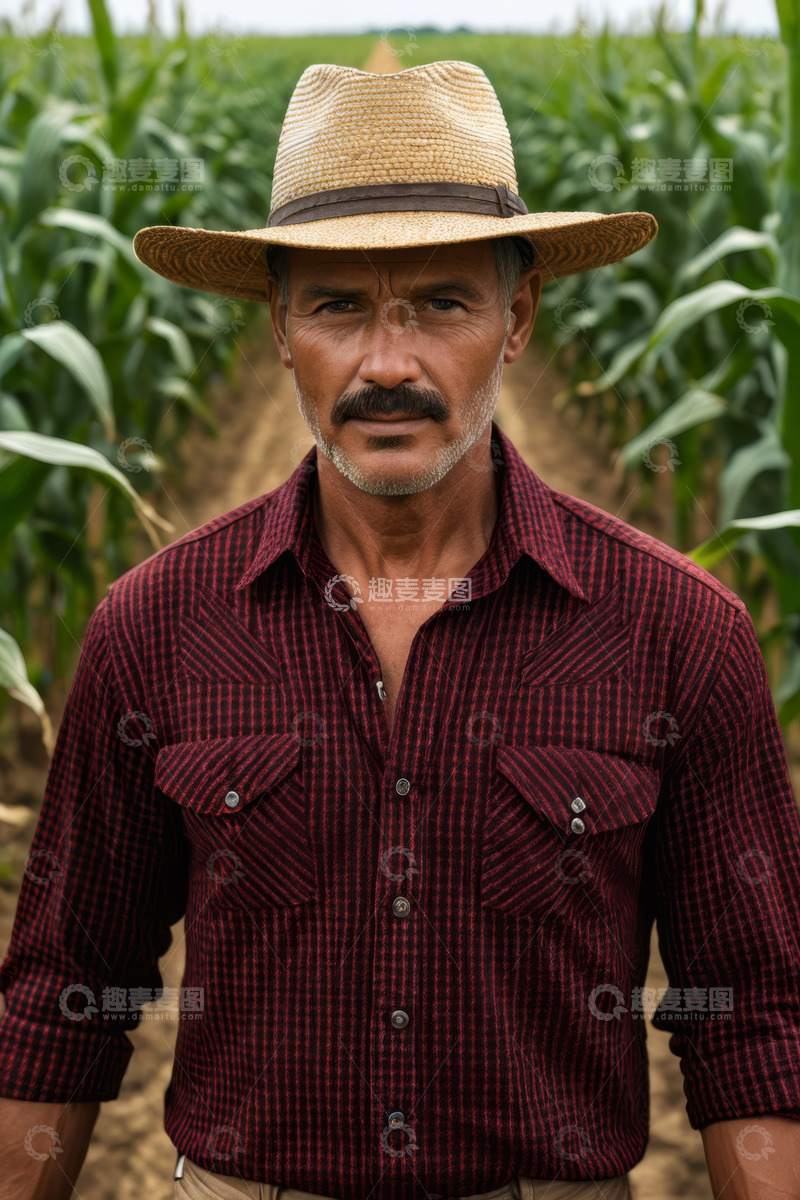 高清大图下载【趣麦麦图】田间戴草帽的中年男性农民