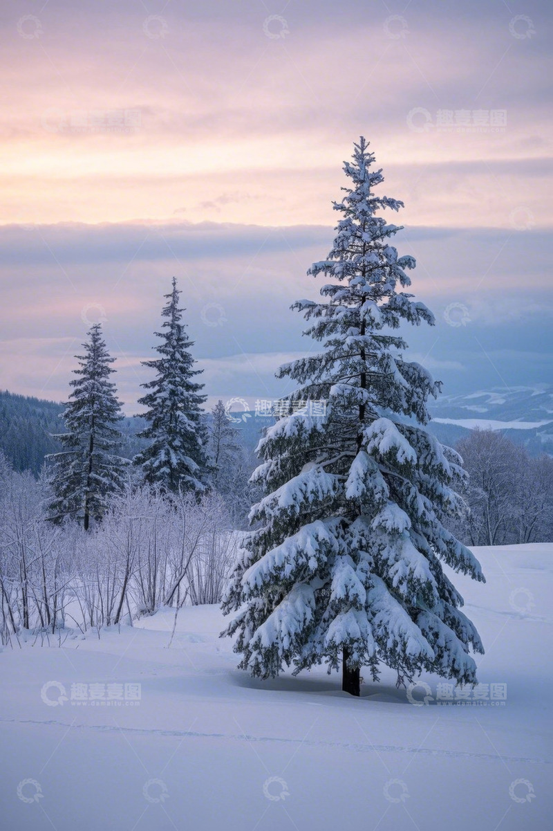 高清大图下载【趣麦麦图】冬日雪覆盖的森林树木景观