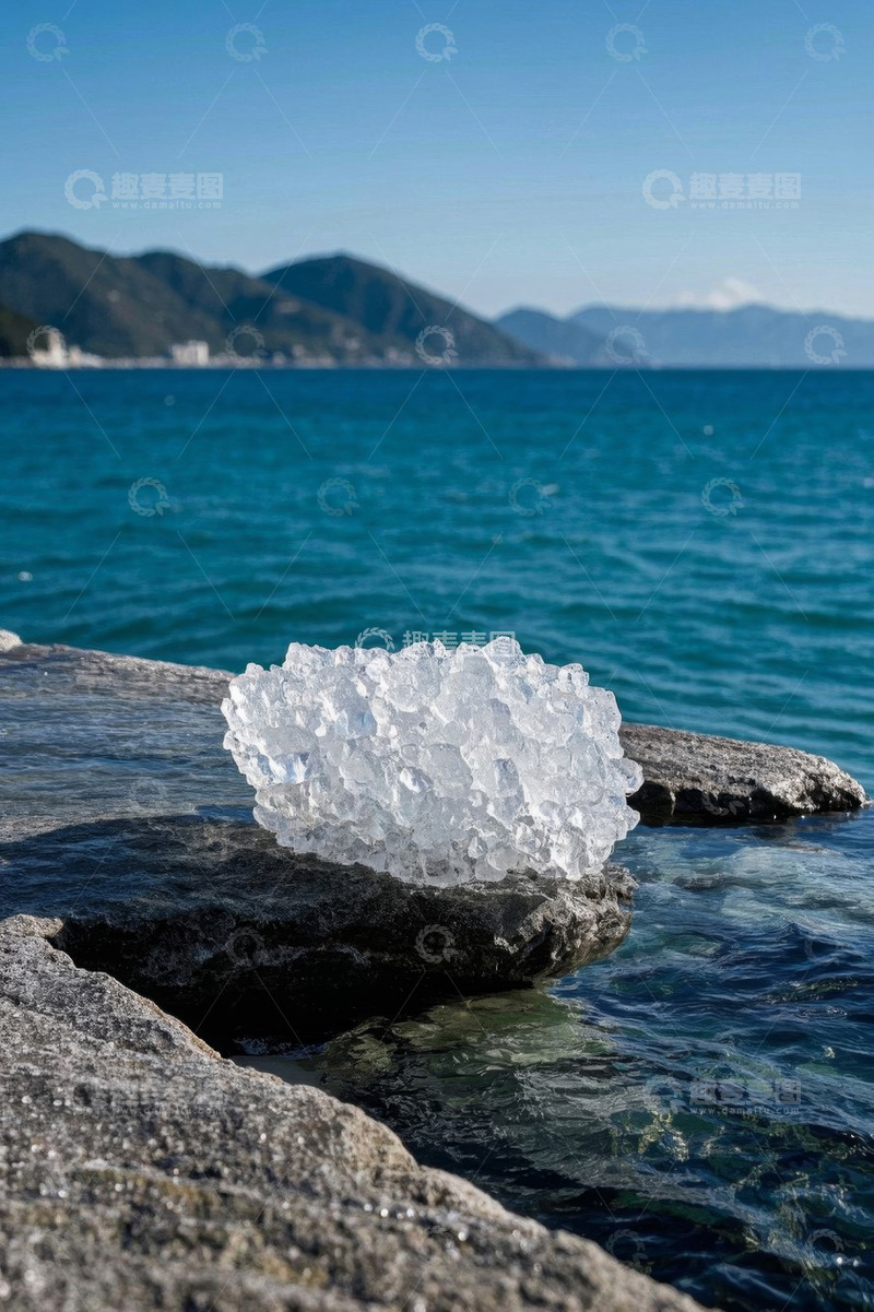 高清大图下载【趣麦麦图】海边岩石上的冰块