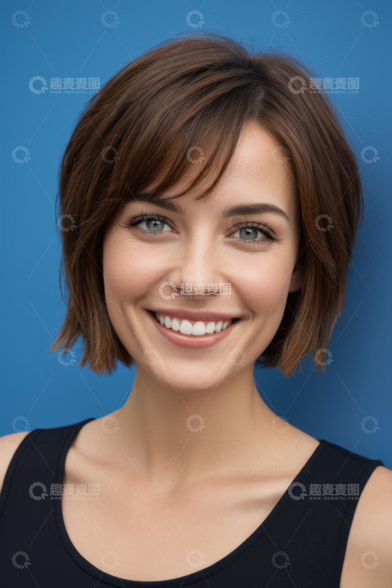 高清大图下载【趣麦麦图】微笑短发女性肖像