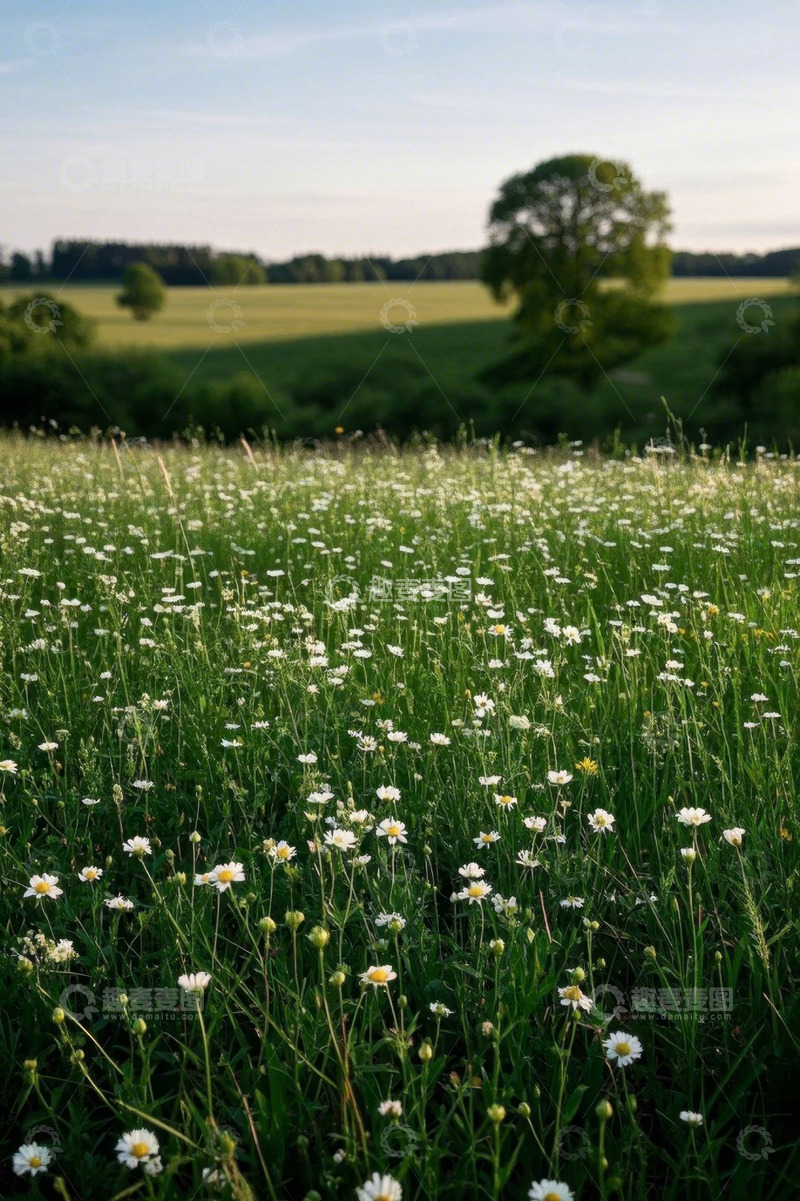 高清大图下载【趣麦麦图】开满雏菊的绿色田野风光