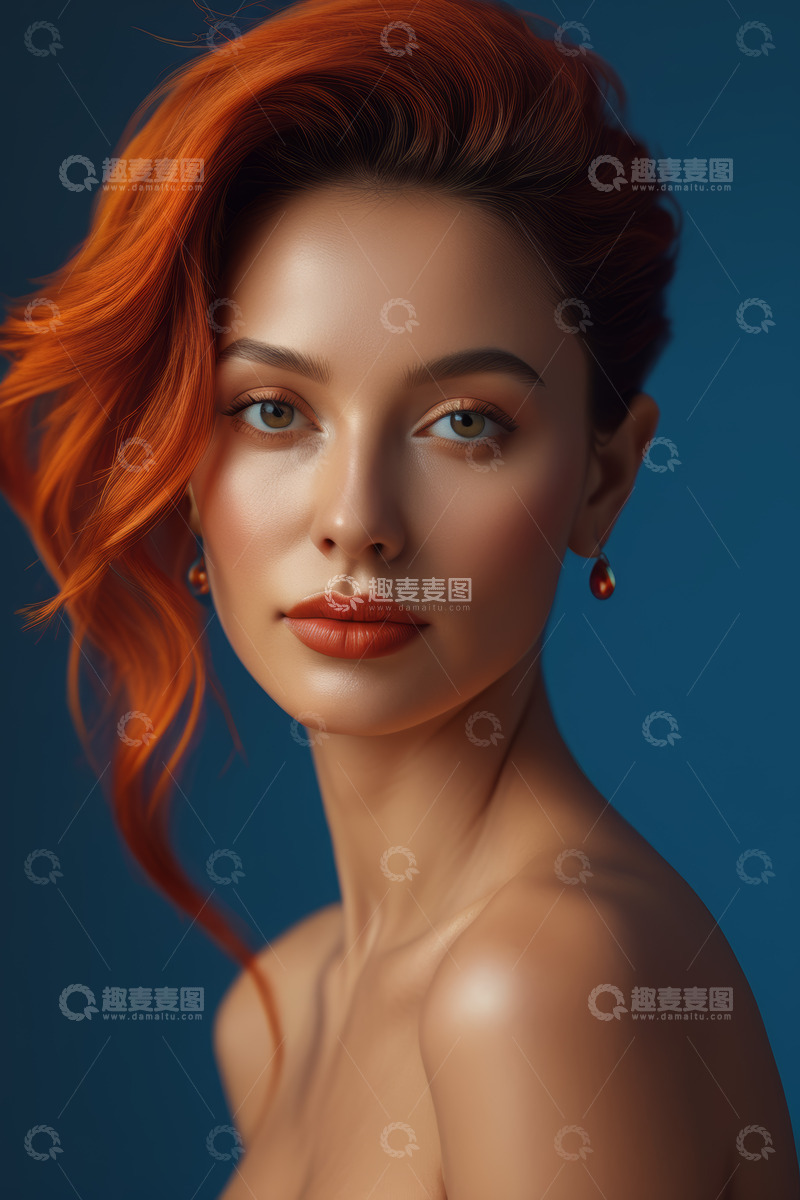 高清大图下载【趣麦麦图】红发女性时尚肖像特写