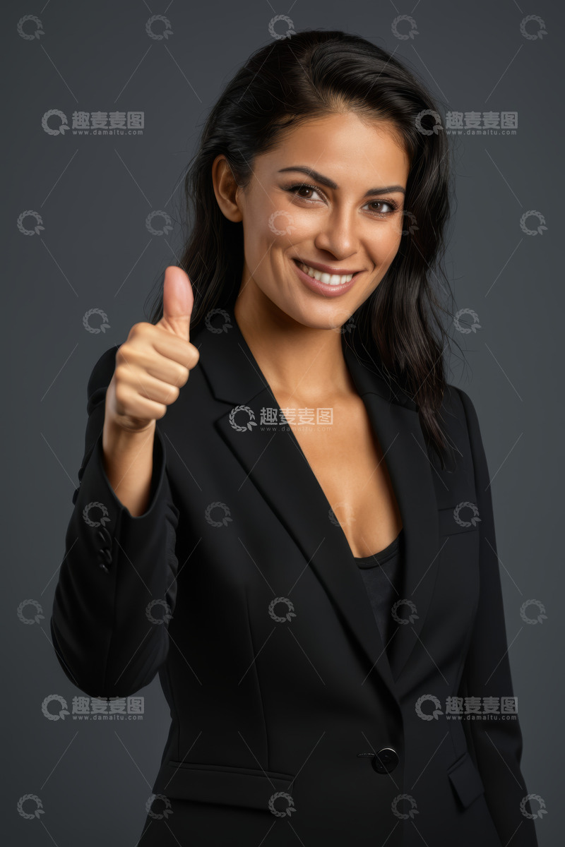 高清大图下载【趣麦麦图】穿西装微笑竖大拇指的女性