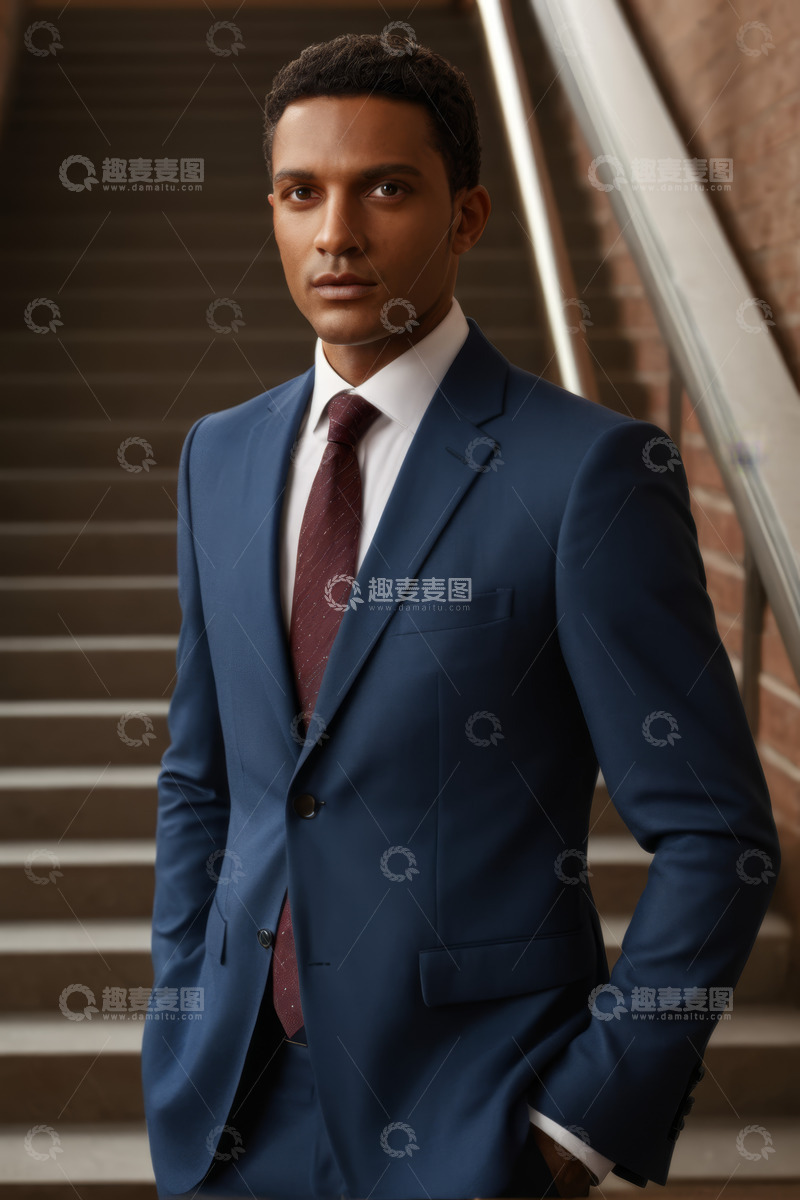 高清大图下载【趣麦麦图】身着西装的成年男子站在楼梯