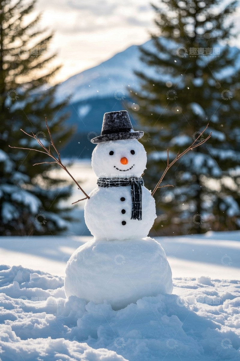 高清大图下载【趣麦麦图】雪地中的可爱雪人
