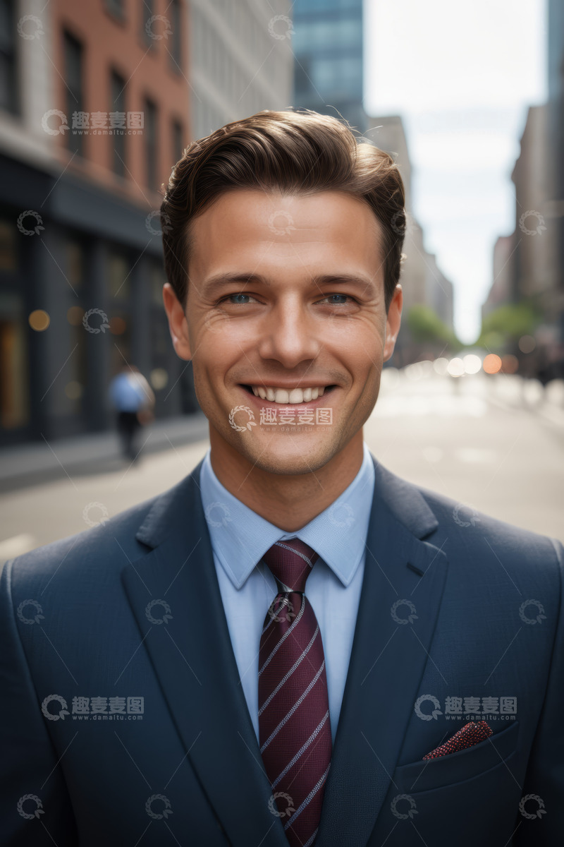 高清大图下载【趣麦麦图】街头西装男子微笑特写