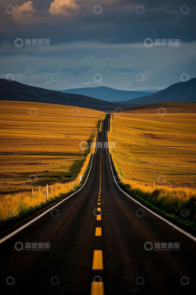 高清大图下载【趣麦麦图】旷野中的笔直公路风景