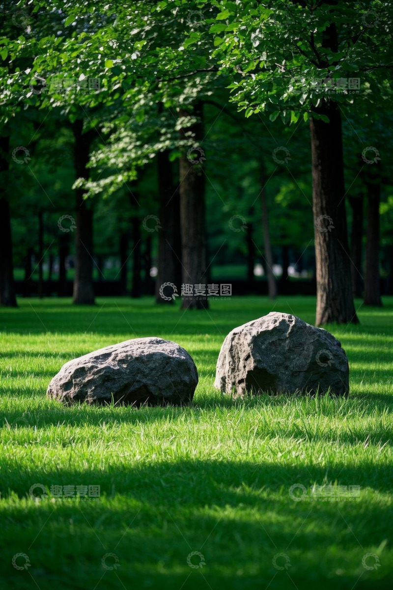 高清大图下载【趣麦麦图】草地上的两块大石头
