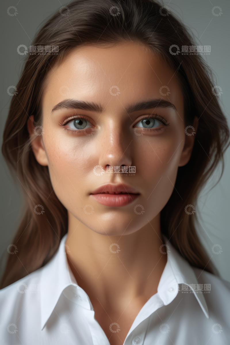 高清大图下载【趣麦麦图】年轻女子白衬衫肖像特写