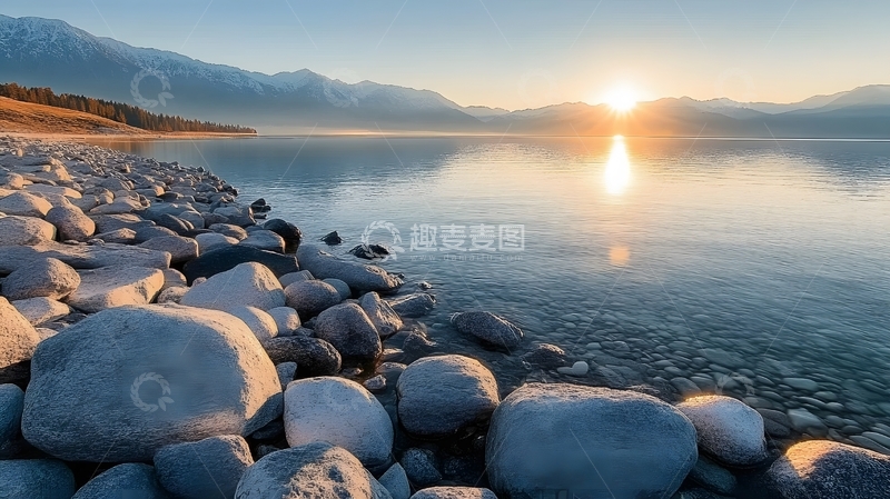 高清大图下载【趣麦麦图】山水风光晨景石滩湖景