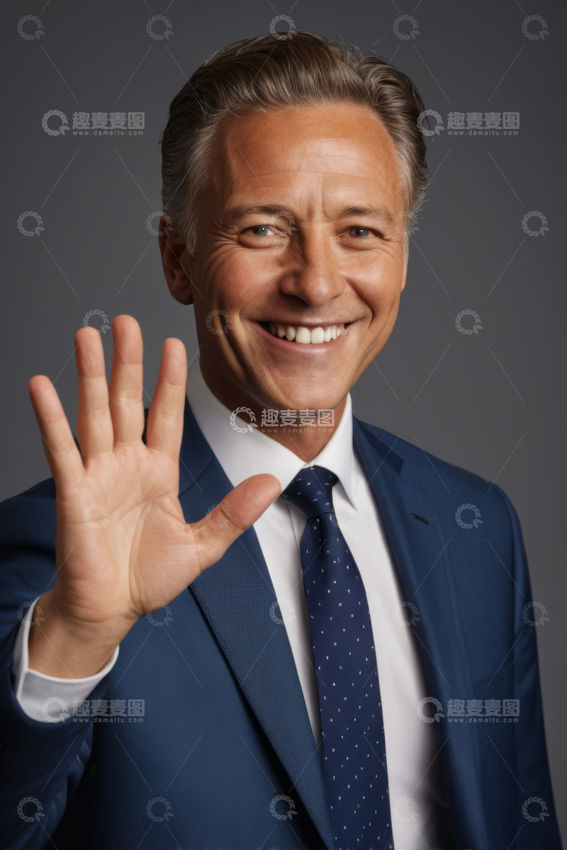 高清大图下载【趣麦麦图】西装男士挥手示意肖像