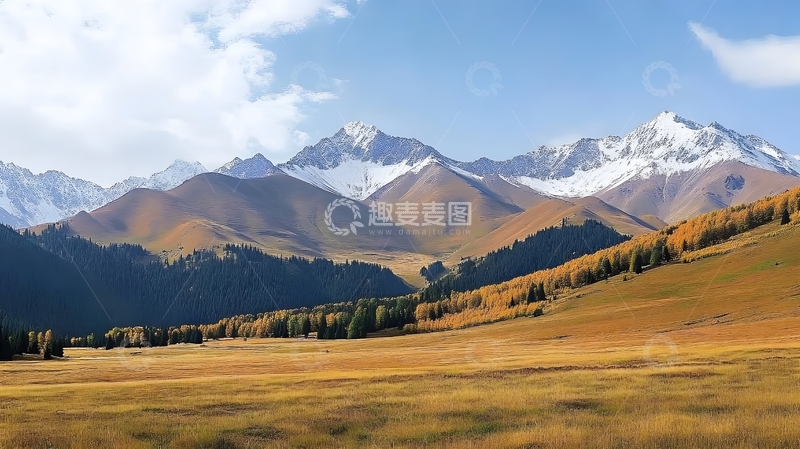 高清大图下载【趣麦麦图】雪山草原风光壮丽画卷