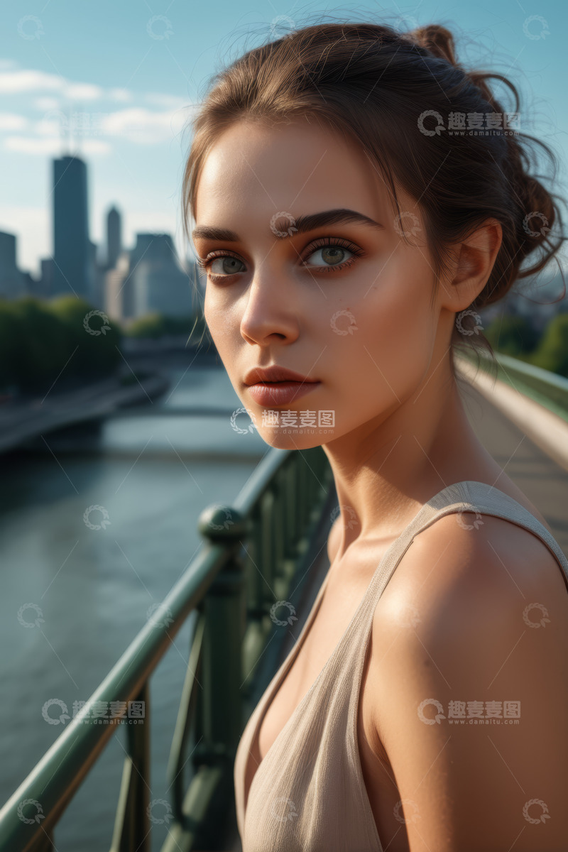 高清大图下载【趣麦麦图】户外桥上女子特写