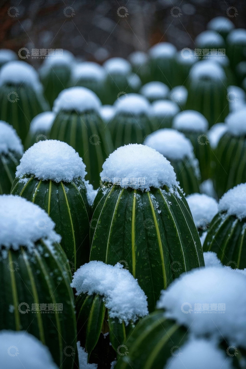 高清大图下载【趣麦麦图】覆雪绿植特写