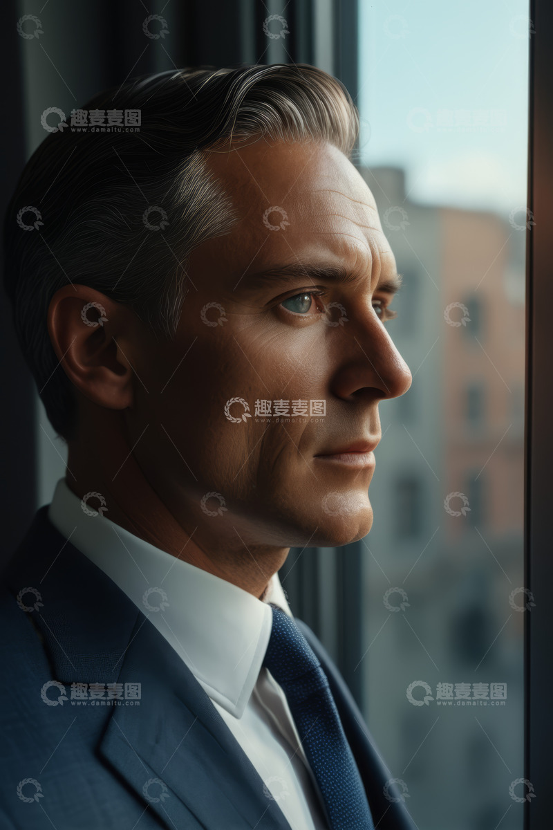 高清大图下载【趣麦麦图】西装男士窗边侧颜凝望