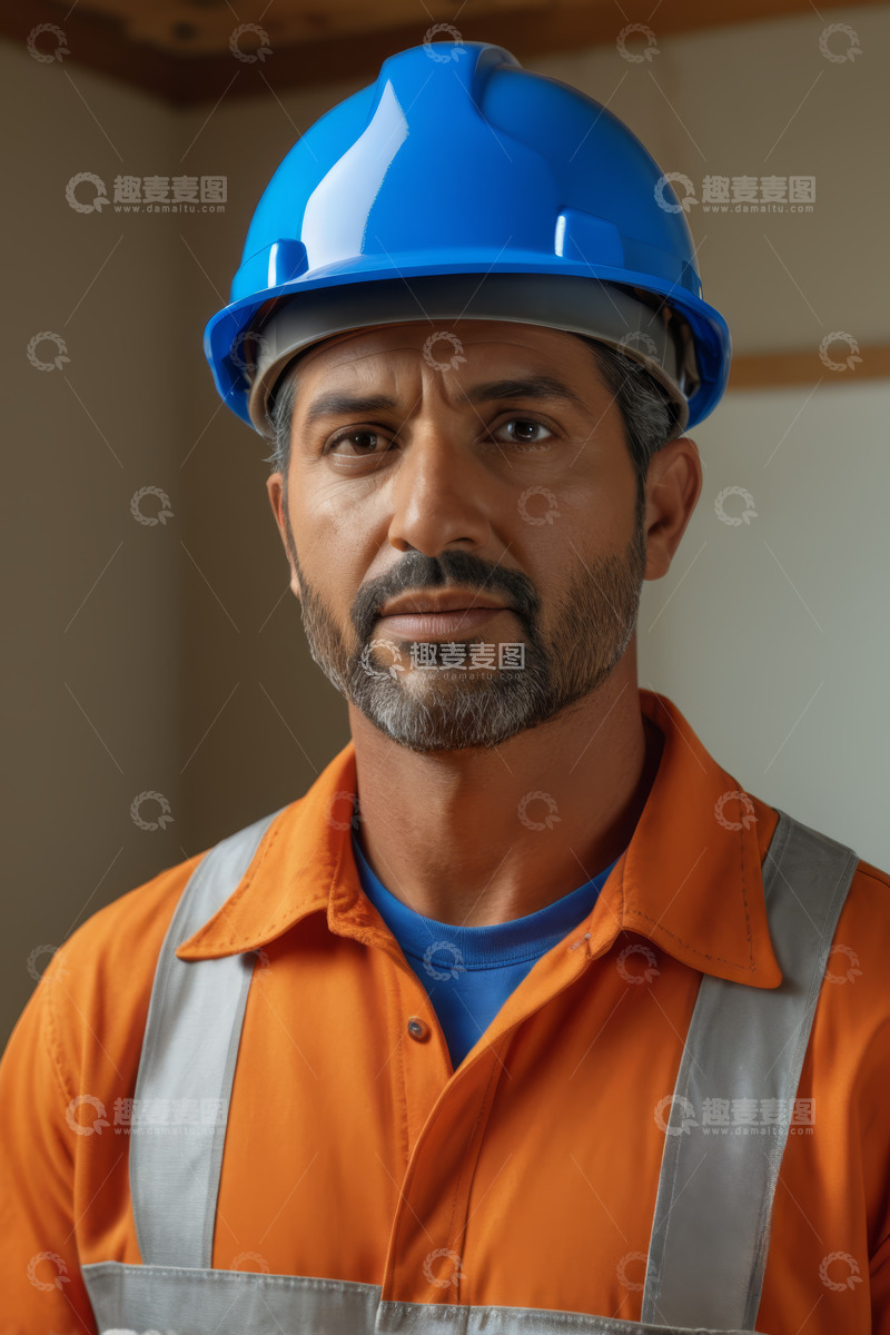 高清大图下载【趣麦麦图】戴安全帽的工人肖像