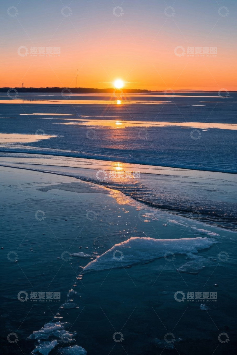高清大图下载【趣麦麦图】冰面夕阳风景