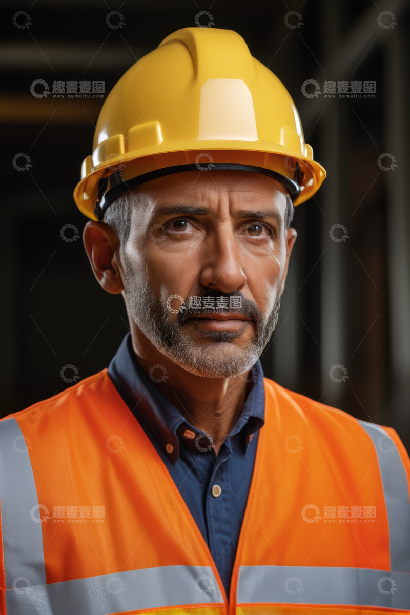 高清大图下载【趣麦麦图】戴安全帽穿反光背心的工人