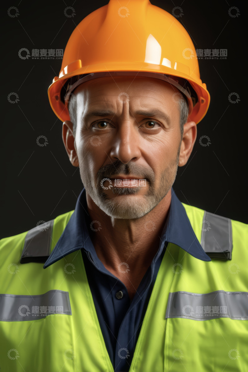 高清大图下载【趣麦麦图】戴安全帽穿反光背心的工人