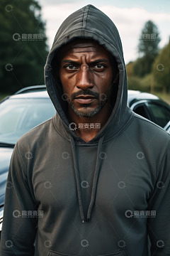 户外穿连帽衫的黑人男子