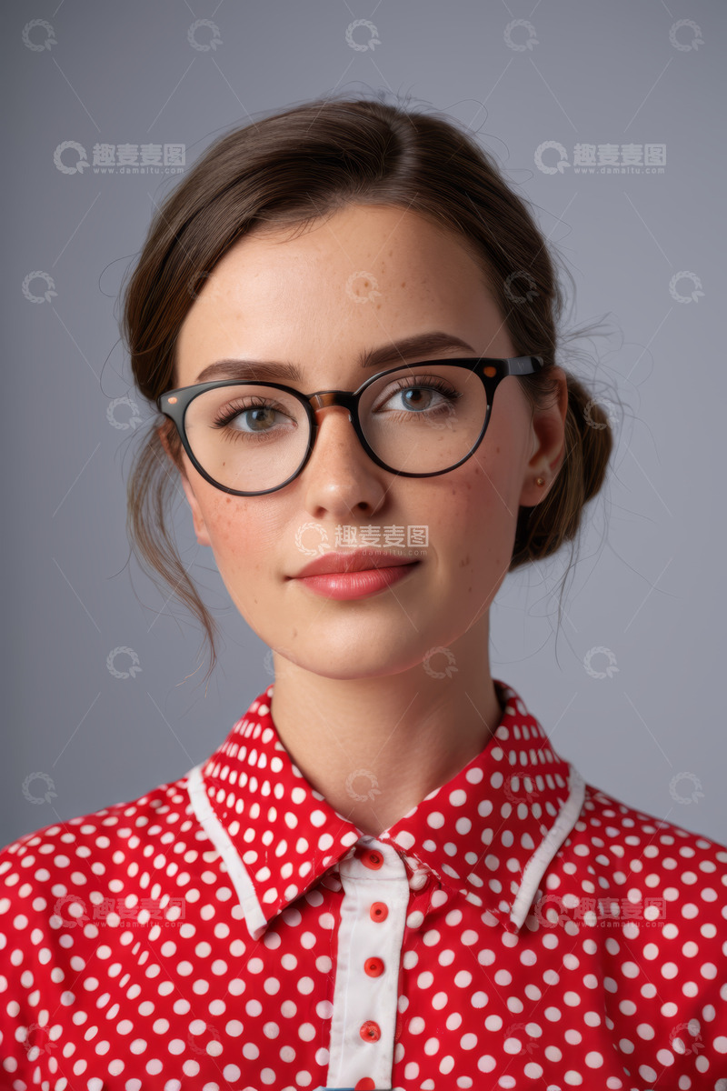 高清大图下载【趣麦麦图】戴眼镜女士半身肖像