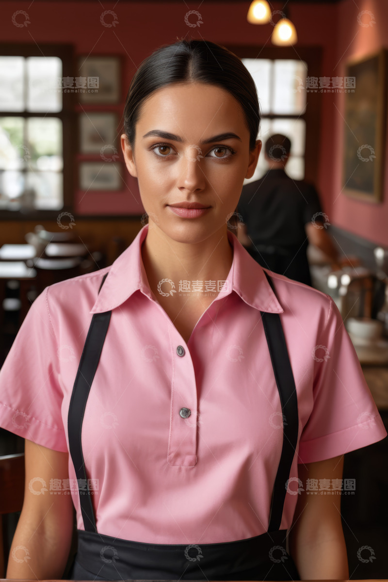 高清大图下载【趣麦麦图】餐厅内女服务员肖像