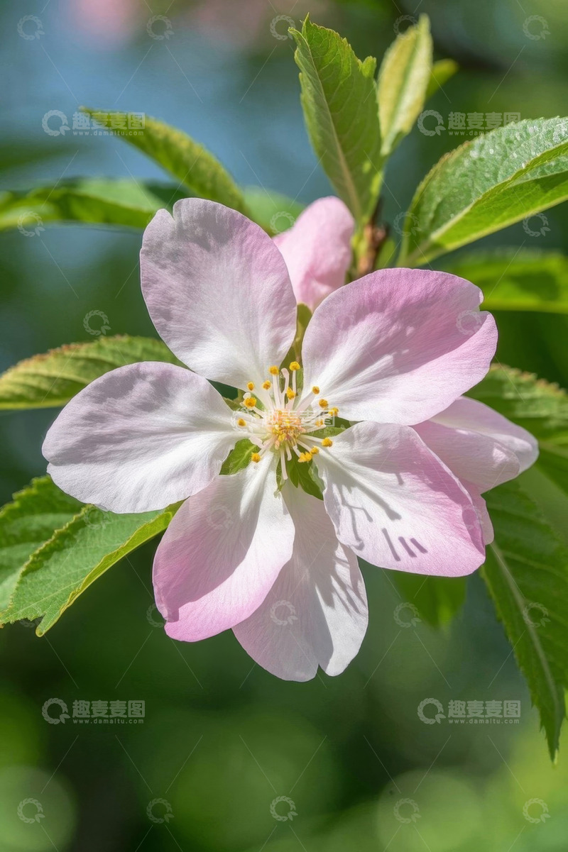 高清大图下载【趣麦麦图】特写粉色花朵与绿叶