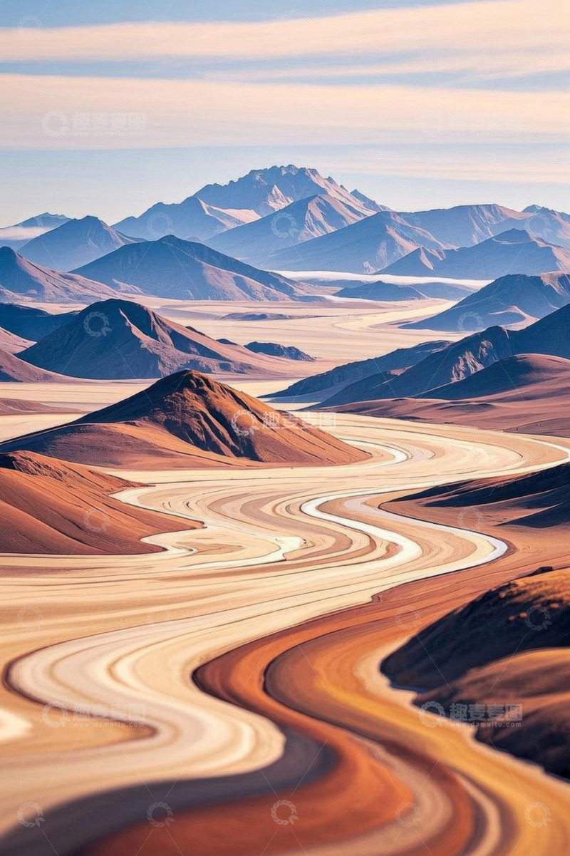 高清大图下载【趣麦麦图】蜿蜒公路与连绵山脉风景