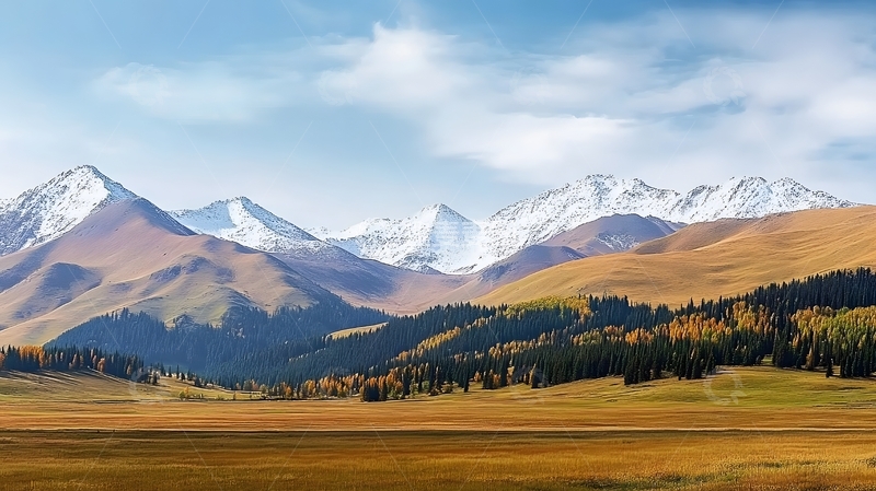 高清大图下载【趣麦麦图】雪山草原风光壮丽图片
