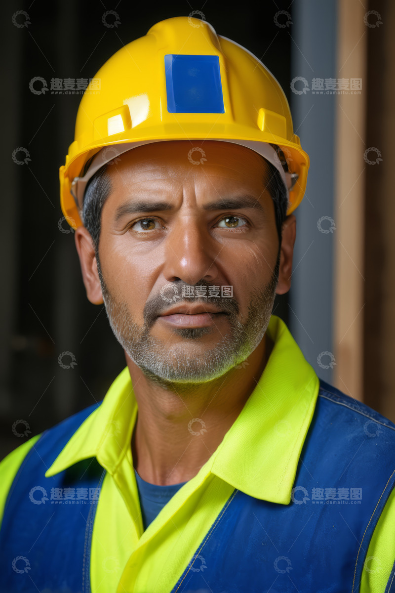 高清大图下载【趣麦麦图】戴安全帽的工人肖像