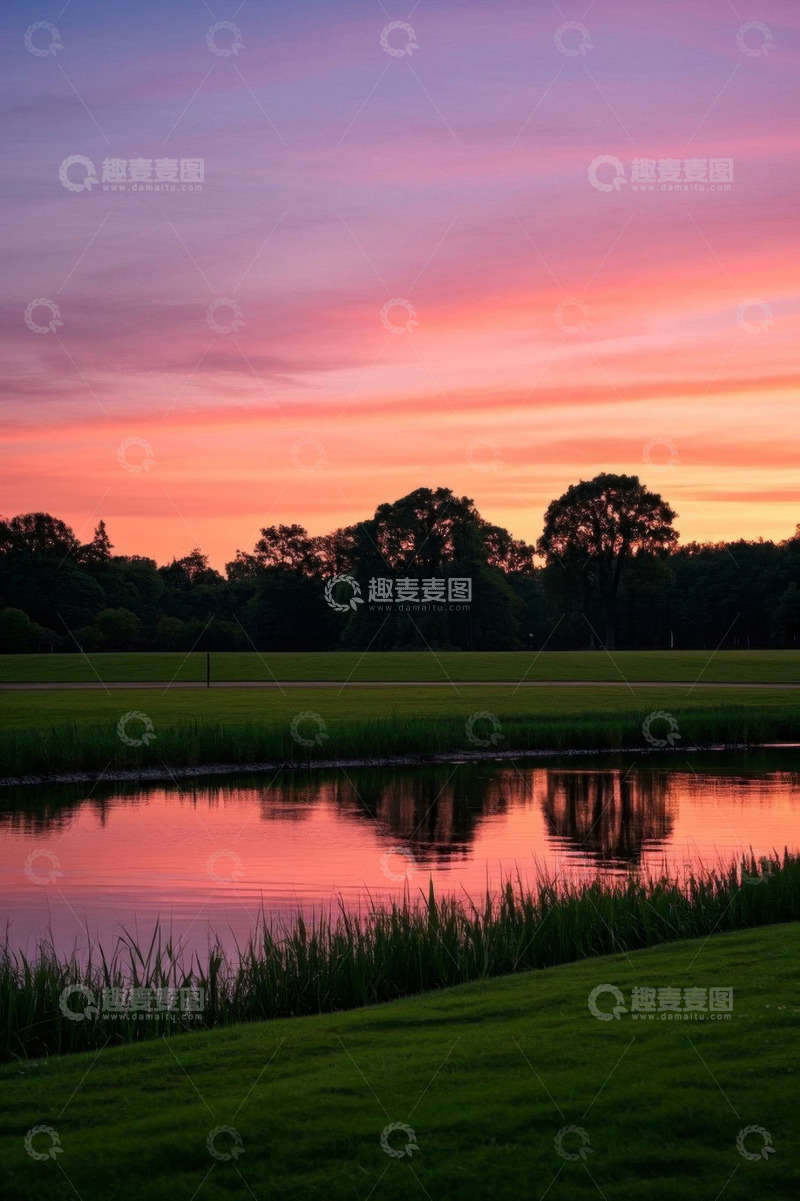 高清大图下载【趣麦麦图】湖畔日落自然风光