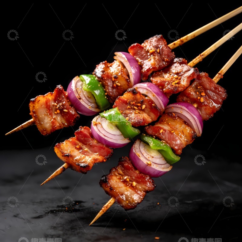 高清大图下载【趣麦麦图】三串烤五花肉图片
