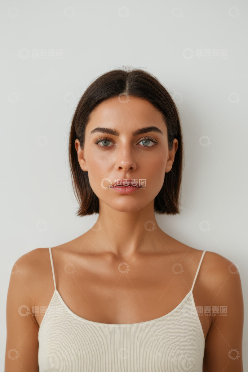 高清大图下载【趣麦麦图】年轻女子素色背景肖像